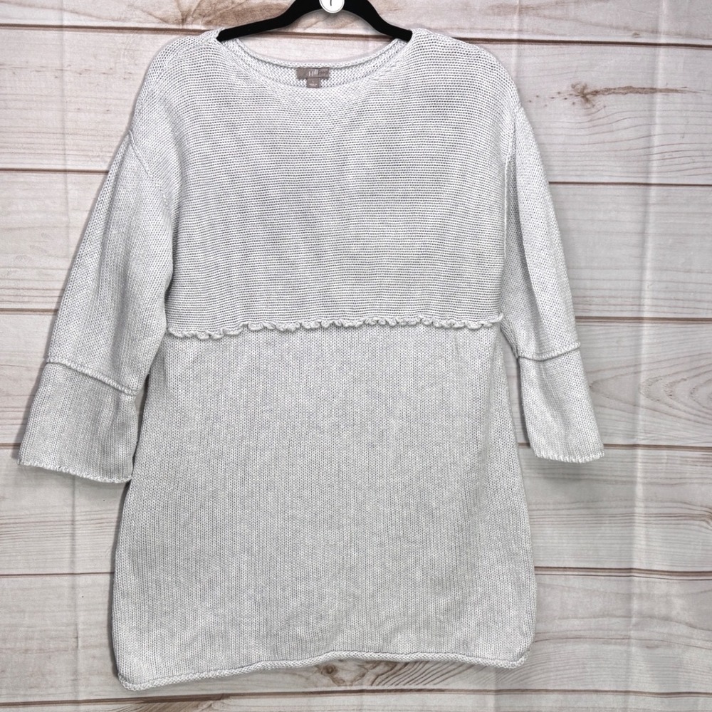 J. Jill Gray Organic Cotton Exposed Seam Tunic Sweater Large Mixed Knit L